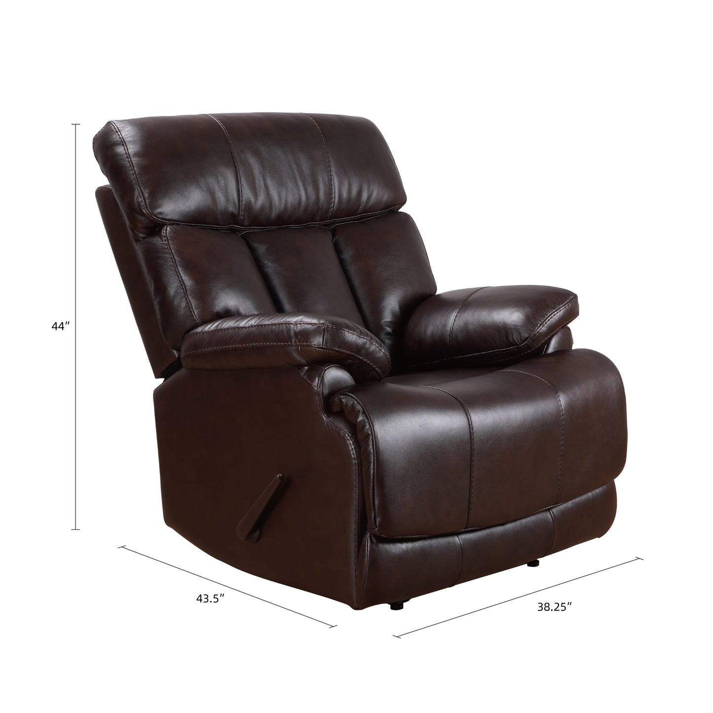 Davin Fauteuil inclinable manuel en cuir véritable, dossier haut, pieds repose-pieds extensibles, marron.