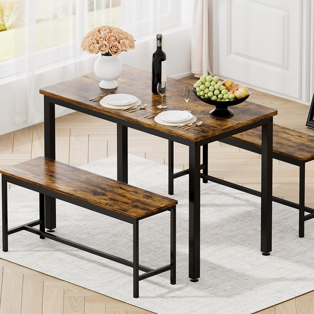 Ensemble de table à manger, ensemble de table de bar en bois, table de cuisine avec 2 bancs - 3 pièces