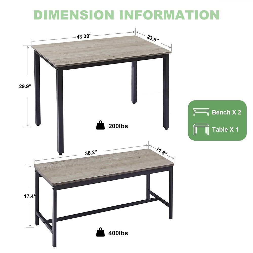 Ensemble de table à manger, ensemble de table de bar en bois, table de cuisine avec 2 bancs - 3 pièces