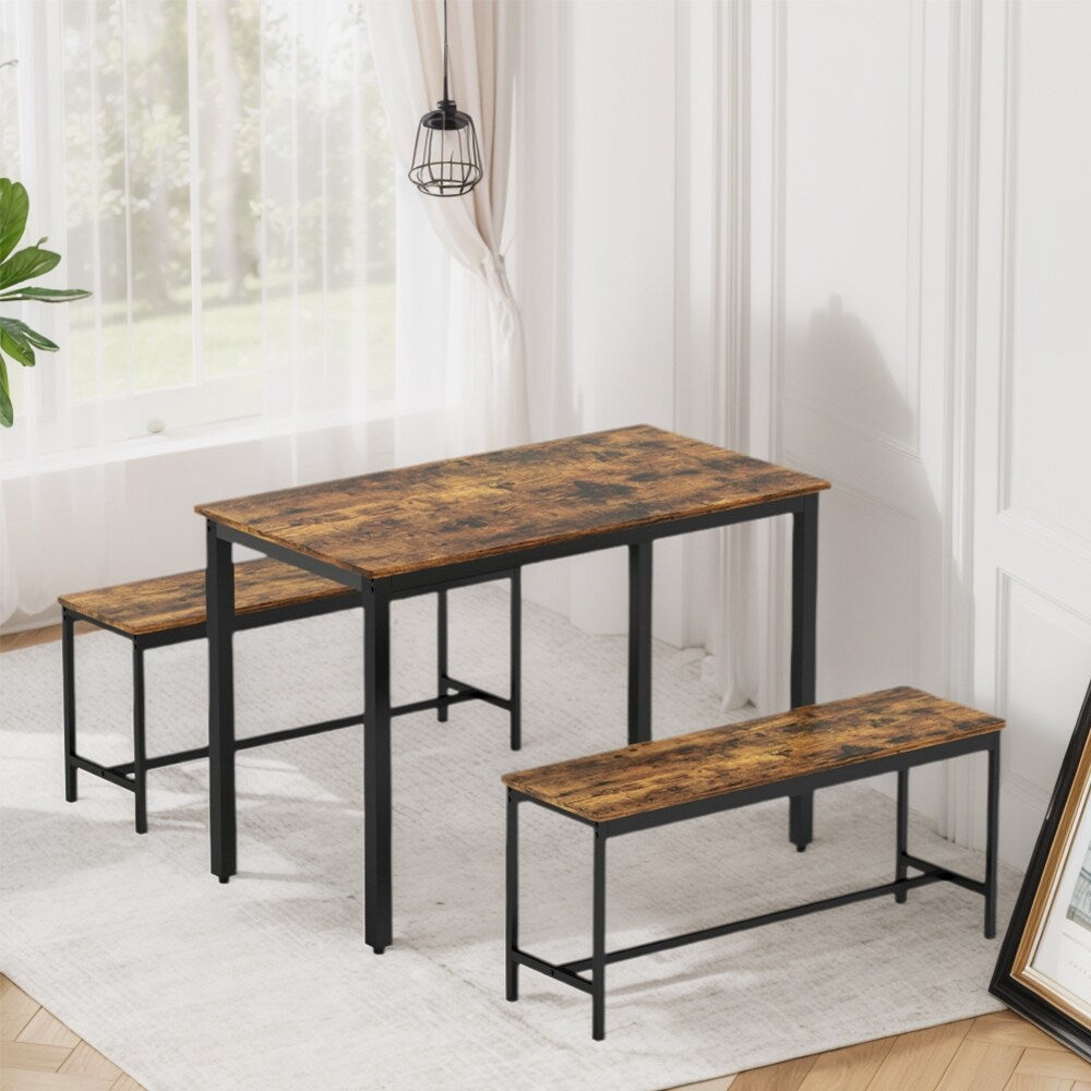 Ensemble de table à manger, ensemble de table de bar en bois, table de cuisine avec 2 bancs - 3 pièces