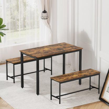 Ensemble de table à manger, ensemble de table de bar en bois, table de cuisine avec 2 bancs - 3 pièces