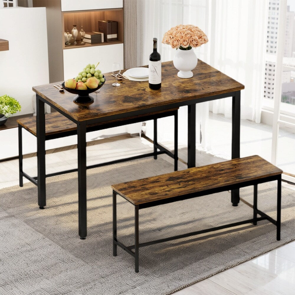 Ensemble de table à manger, ensemble de table de bar en bois, table de cuisine avec 2 bancs - 3 pièces