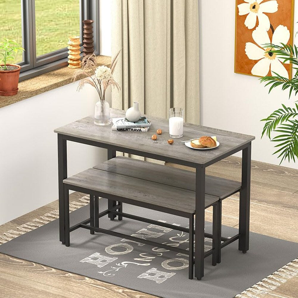 Ensemble de table à manger, ensemble de table de bar en bois, table de cuisine avec 2 bancs - 3 pièces