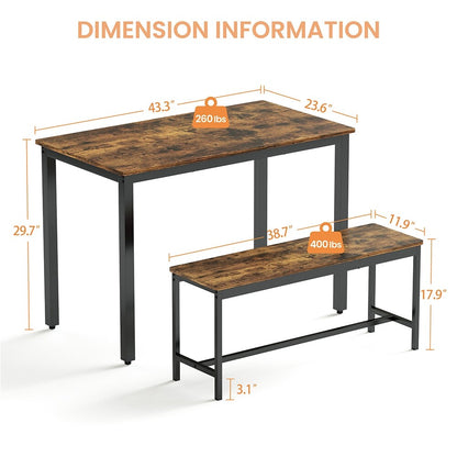 Ensemble de table à manger, ensemble de table de bar en bois, table de cuisine avec 2 bancs - 3 pièces