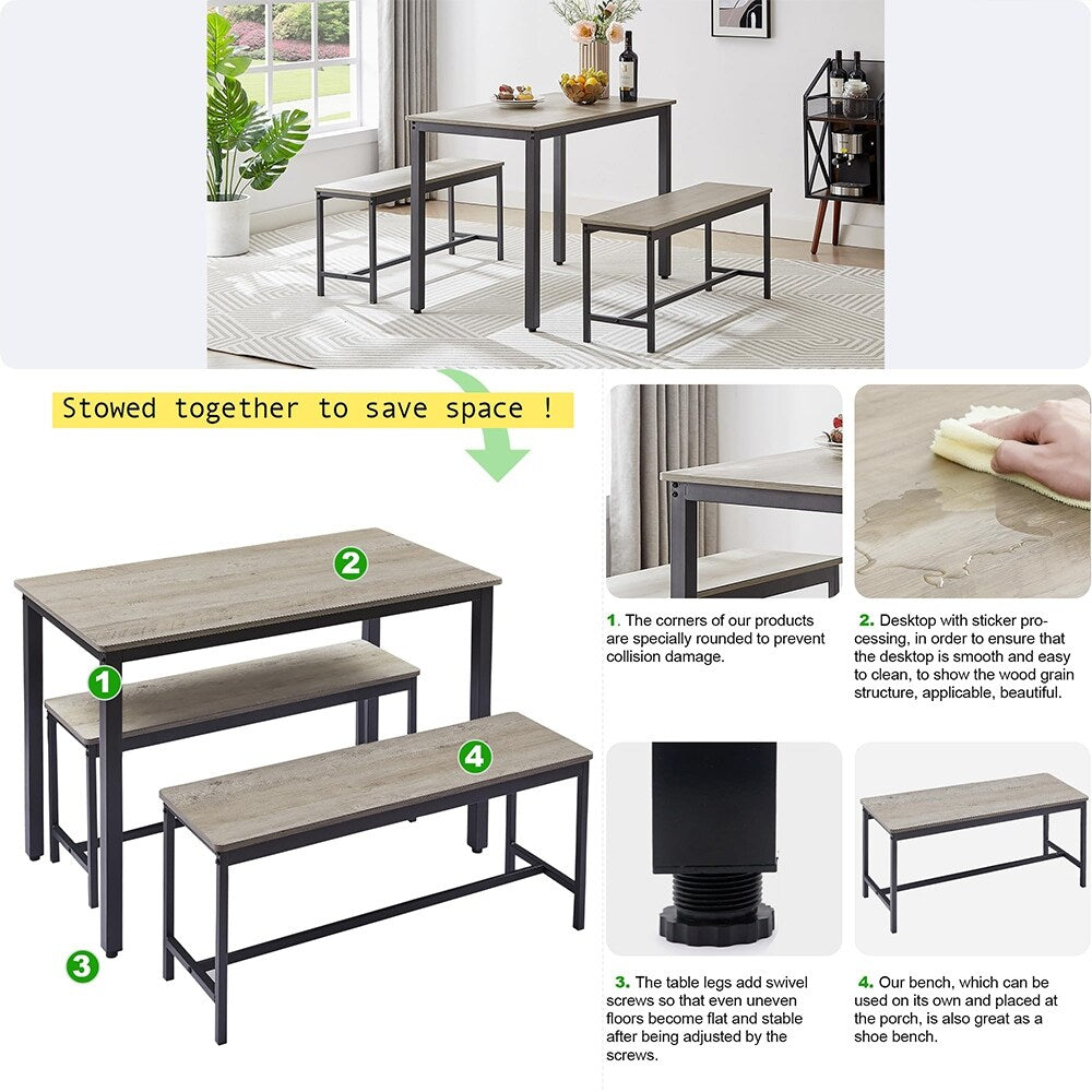 Ensemble de table à manger, ensemble de table de bar en bois, table de cuisine avec 2 bancs - 3 pièces