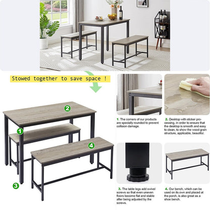 Ensemble de table à manger, ensemble de table de bar en bois, table de cuisine avec 2 bancs - 3 pièces