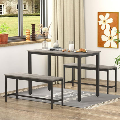 Ensemble de table à manger, ensemble de table de bar en bois, table de cuisine avec 2 bancs - 3 pièces