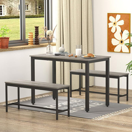 Ensemble de table à manger, ensemble de table de bar en bois, table de cuisine avec 2 bancs - 3 pièces