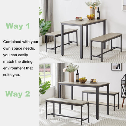 Ensemble de table à manger, ensemble de table de bar en bois, table de cuisine avec 2 bancs - 3 pièces