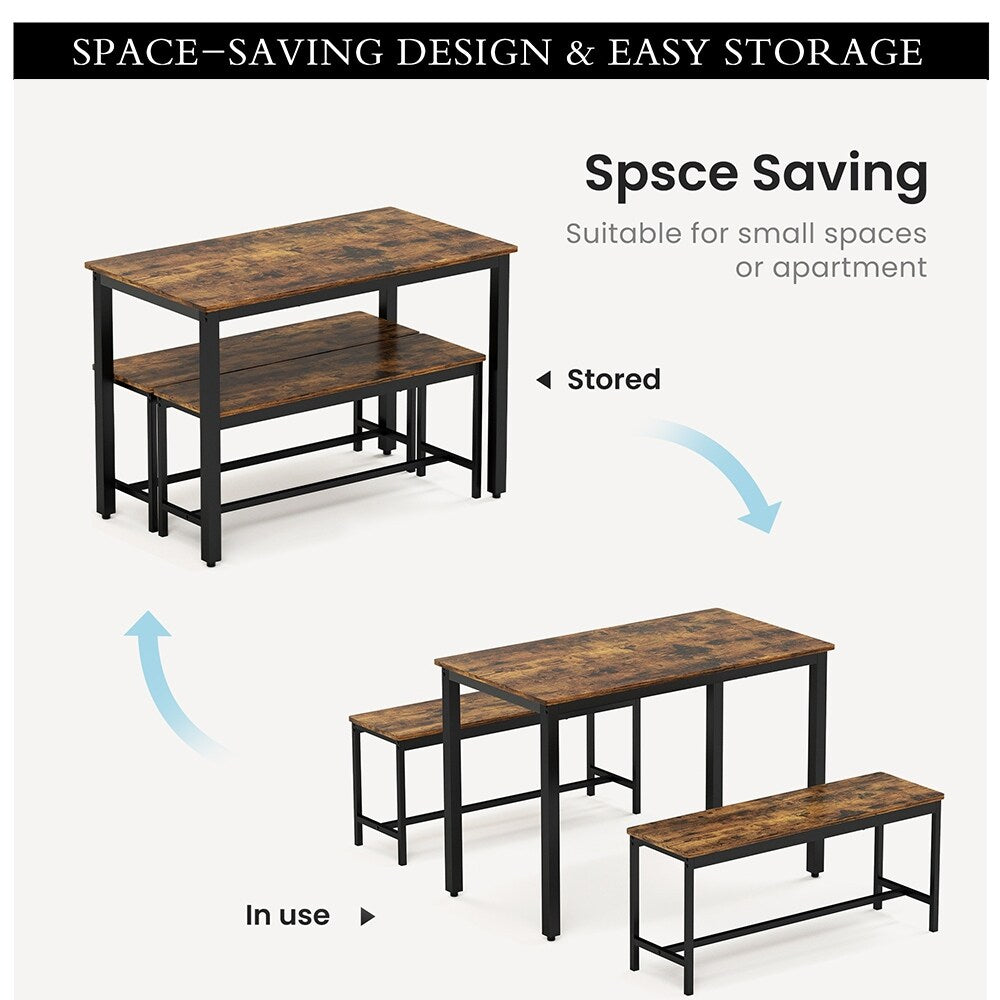 Ensemble de table à manger, ensemble de table de bar en bois, table de cuisine avec 2 bancs - 3 pièces