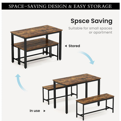 Ensemble de table à manger, ensemble de table de bar en bois, table de cuisine avec 2 bancs - 3 pièces