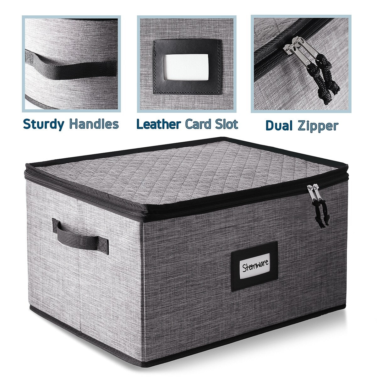 StorageBud Dinnerware Storage Containers - Stackable Holders for Plates, Cups, Flatware, Stemware, & Platter Sets