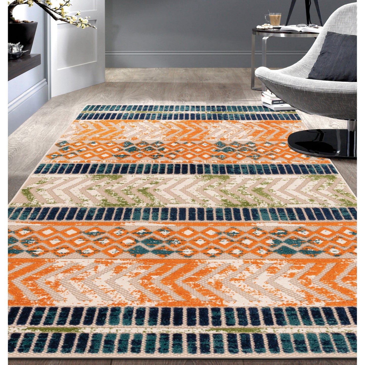 World Rug Gallery Distressed Geometric Indoor/Outdoor Area Rug