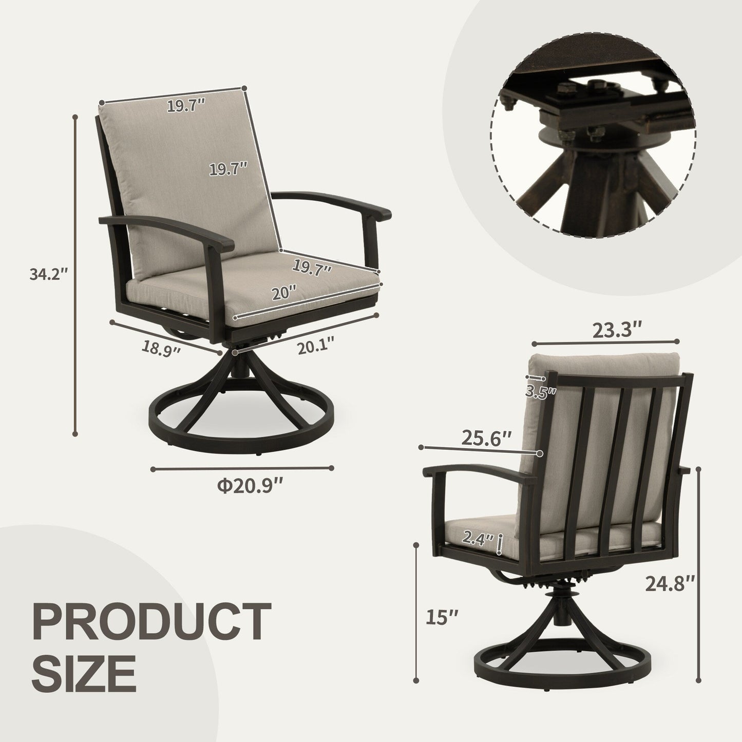 EGEIROS LIFE AluLux Ensemble de repas de patio en aluminium 9 pièces avec 2 chaises pivotantes, 6 chaises de repas et coussins lavables