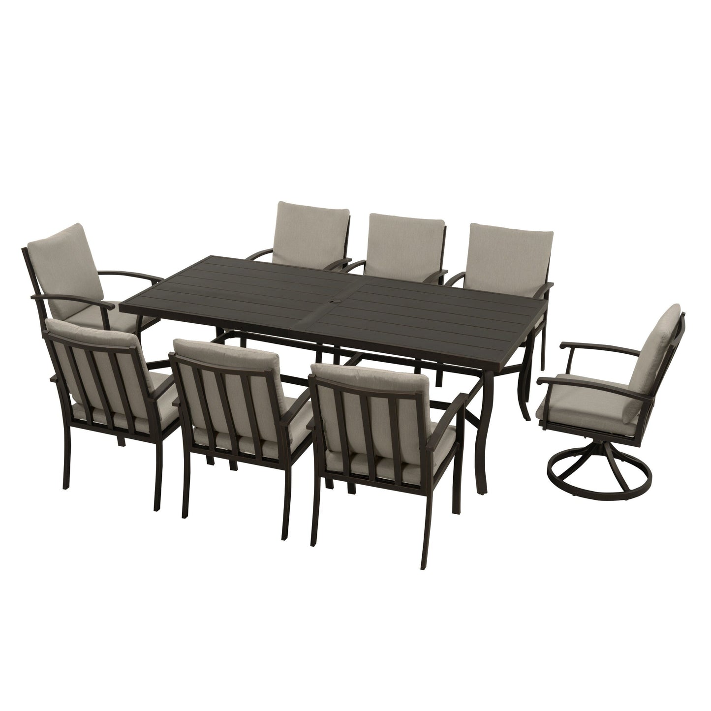 EGEIROS LIFE AluLux Ensemble de repas de patio en aluminium 9 pièces avec 2 chaises pivotantes, 6 chaises de repas et coussins lavables