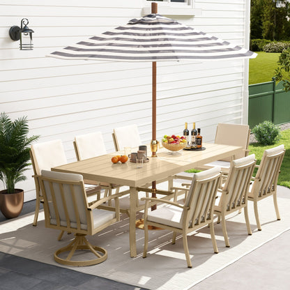 EGEIROS LIFE AluLux Ensemble de repas de patio en aluminium 9 pièces avec 2 chaises pivotantes, 6 chaises de repas et coussins lavables
