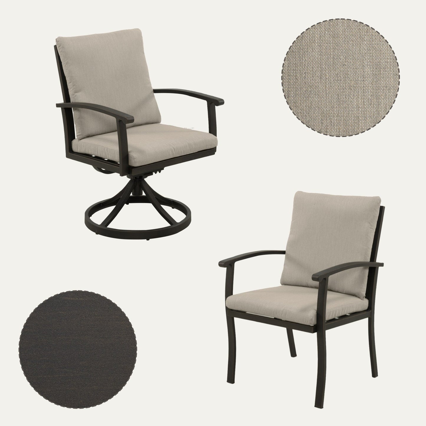 EGEIROS LIFE AluLux Ensemble de repas de patio en aluminium 9 pièces avec 2 chaises pivotantes, 6 chaises de repas et coussins lavables