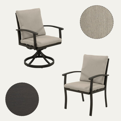 EGEIROS LIFE AluLux Ensemble de repas de patio en aluminium 9 pièces avec 2 chaises pivotantes, 6 chaises de repas et coussins lavables