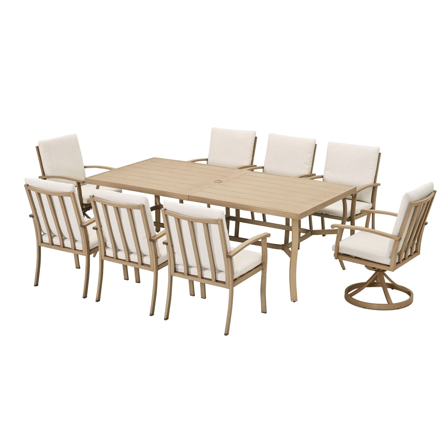 EGEIROS LIFE AluLux Ensemble de repas de patio en aluminium 9 pièces avec 2 chaises pivotantes, 6 chaises de repas et coussins lavables