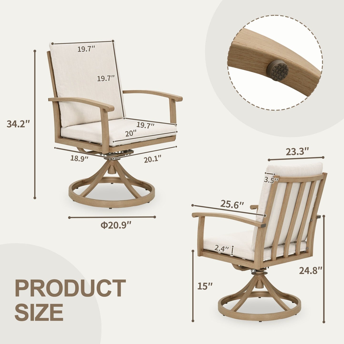 EGEIROS LIFE AluLux Ensemble de repas de patio en aluminium 9 pièces avec 2 chaises pivotantes, 6 chaises de repas et coussins lavables