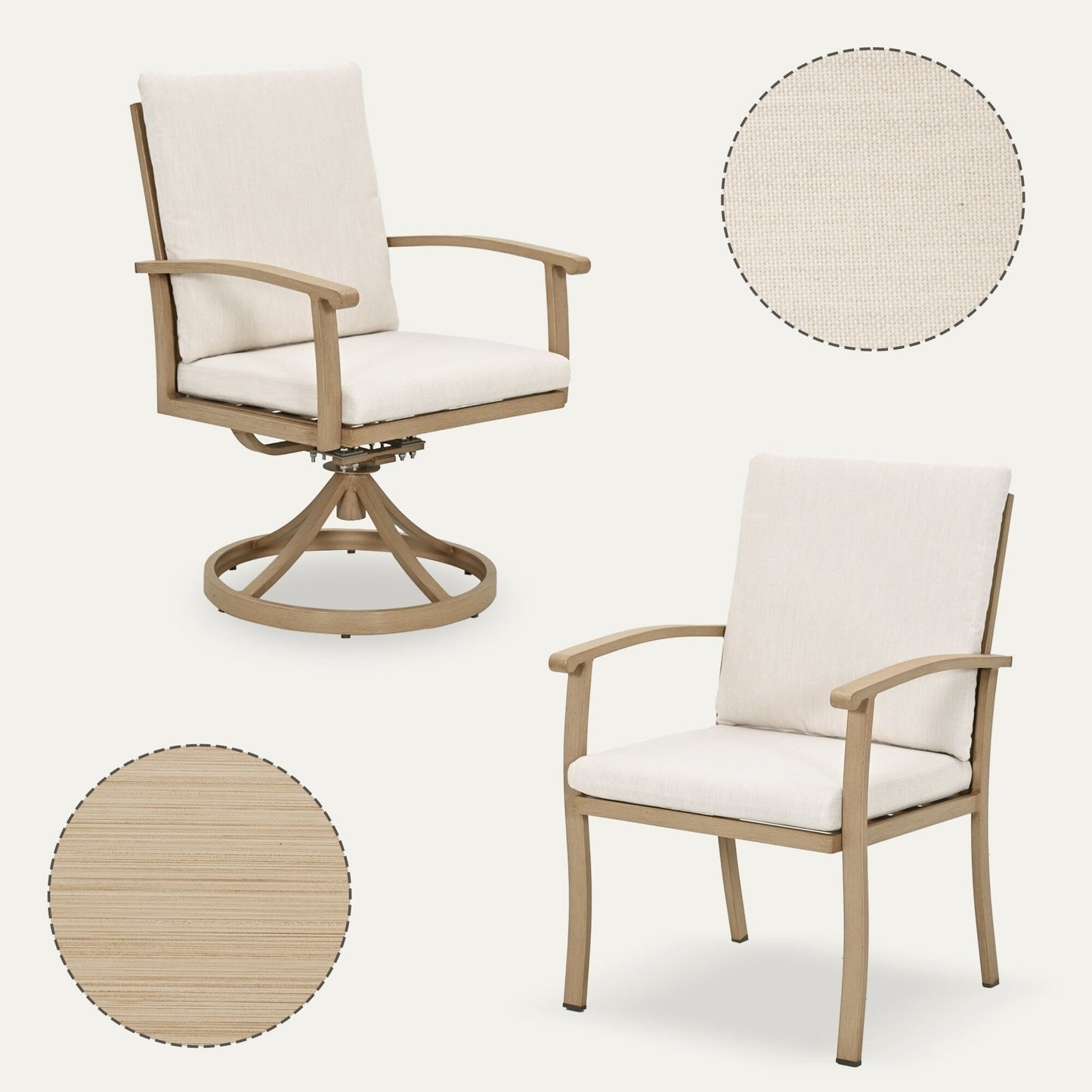 EGEIROS LIFE AluLux Ensemble de repas de patio en aluminium 9 pièces avec 2 chaises pivotantes, 6 chaises de repas et coussins lavables