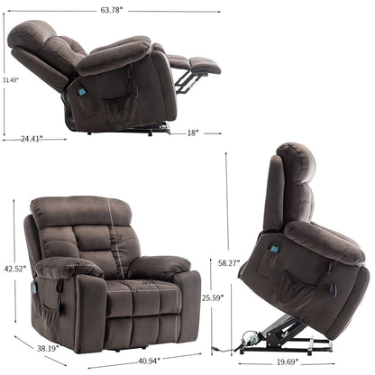 Fauteuil releveur électrique inclinable avec massage et chauffage.