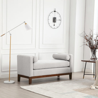 Tabouret-banc capitonné élégant de 53,5 pouces avec pieds en bois et coussins de soutien.