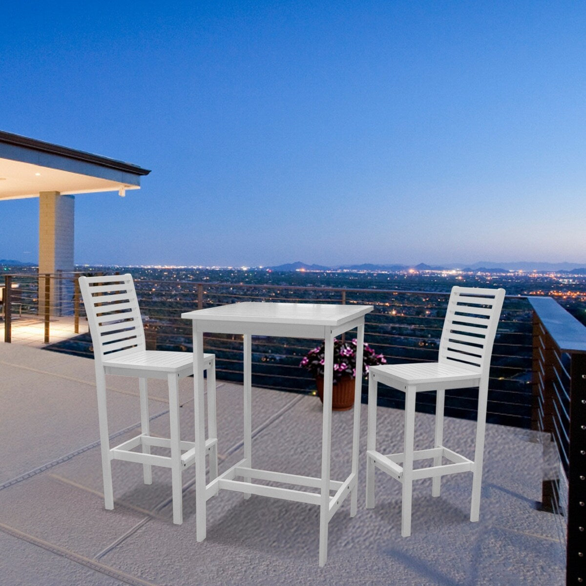 Ensemble table de bar et chaises en bois Emilio