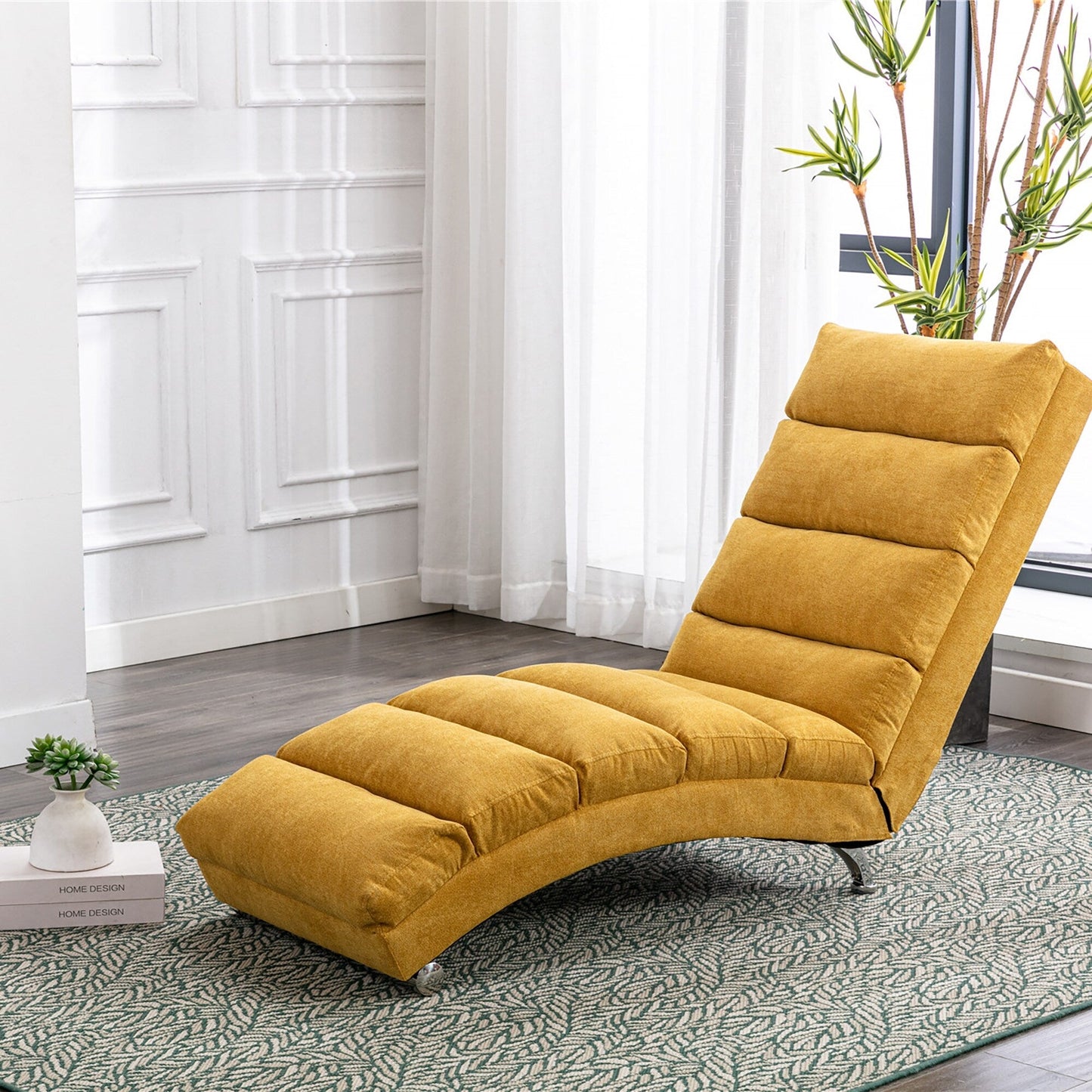 Chaise longue de massage ergonomique en lin, inclinable, capitonnée, avec fonction lit, télécommande et 5 modes de vibration.