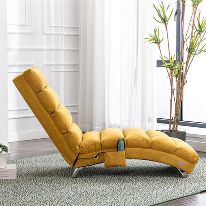 Chaise longue de massage ergonomique en lin, inclinable, capitonnée, avec fonction lit, télécommande et 5 modes de vibration.