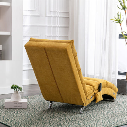 Chaise longue de massage ergonomique en lin, inclinable, capitonnée, avec fonction lit, télécommande et 5 modes de vibration.