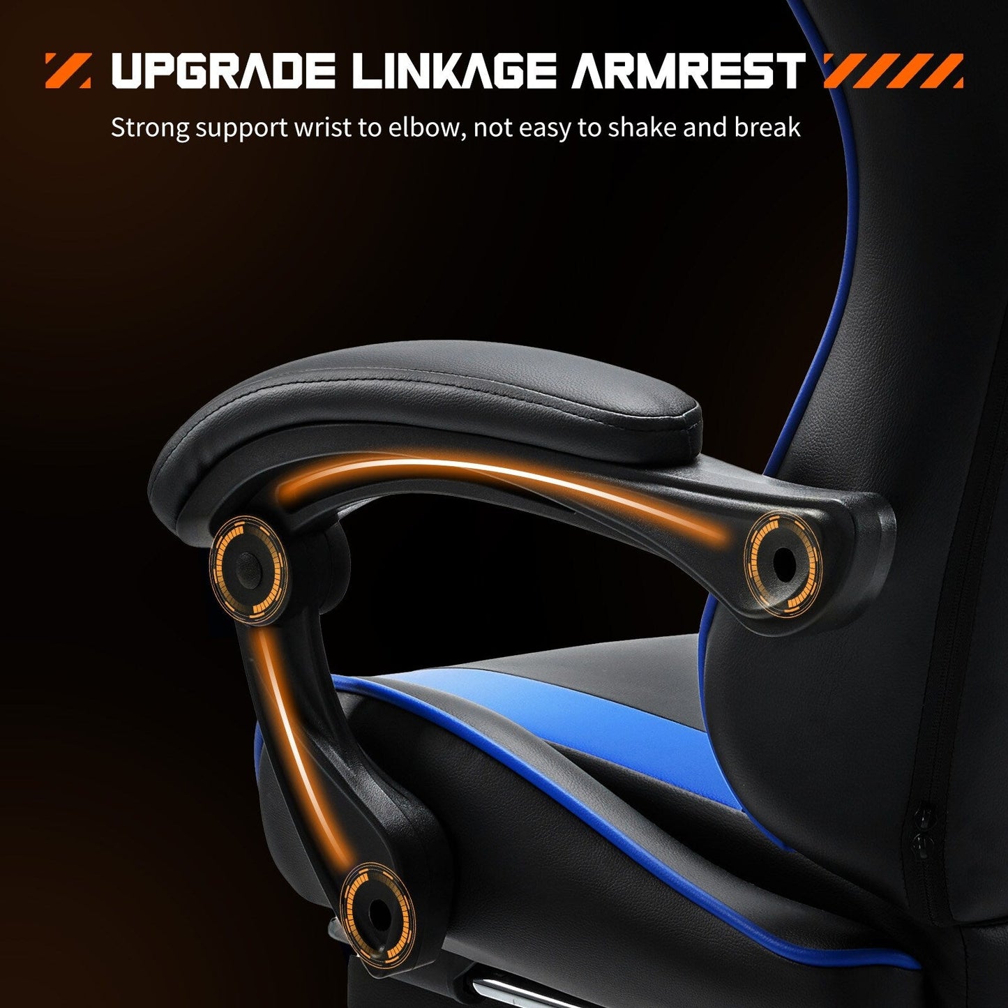 Fauteuil gaming inclinable ergonomique en cuir PU, pivotant à 360°, avec repose-pieds, repose-tête, soutien lombaire et hauteur réglable.