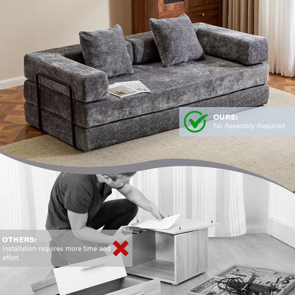 Canapé-lit convertible au sol avec dossier capitonné en tissu chenille pour salon et chambre à coucher