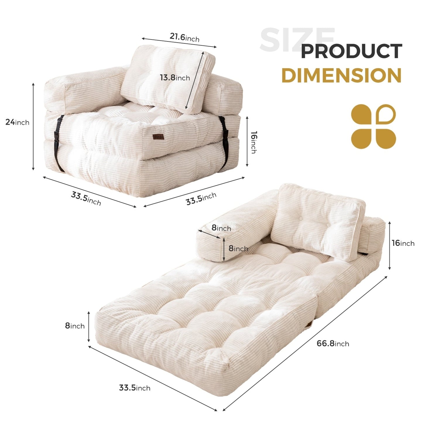 Canapé-lit pliable, canapé de sol en forme de L