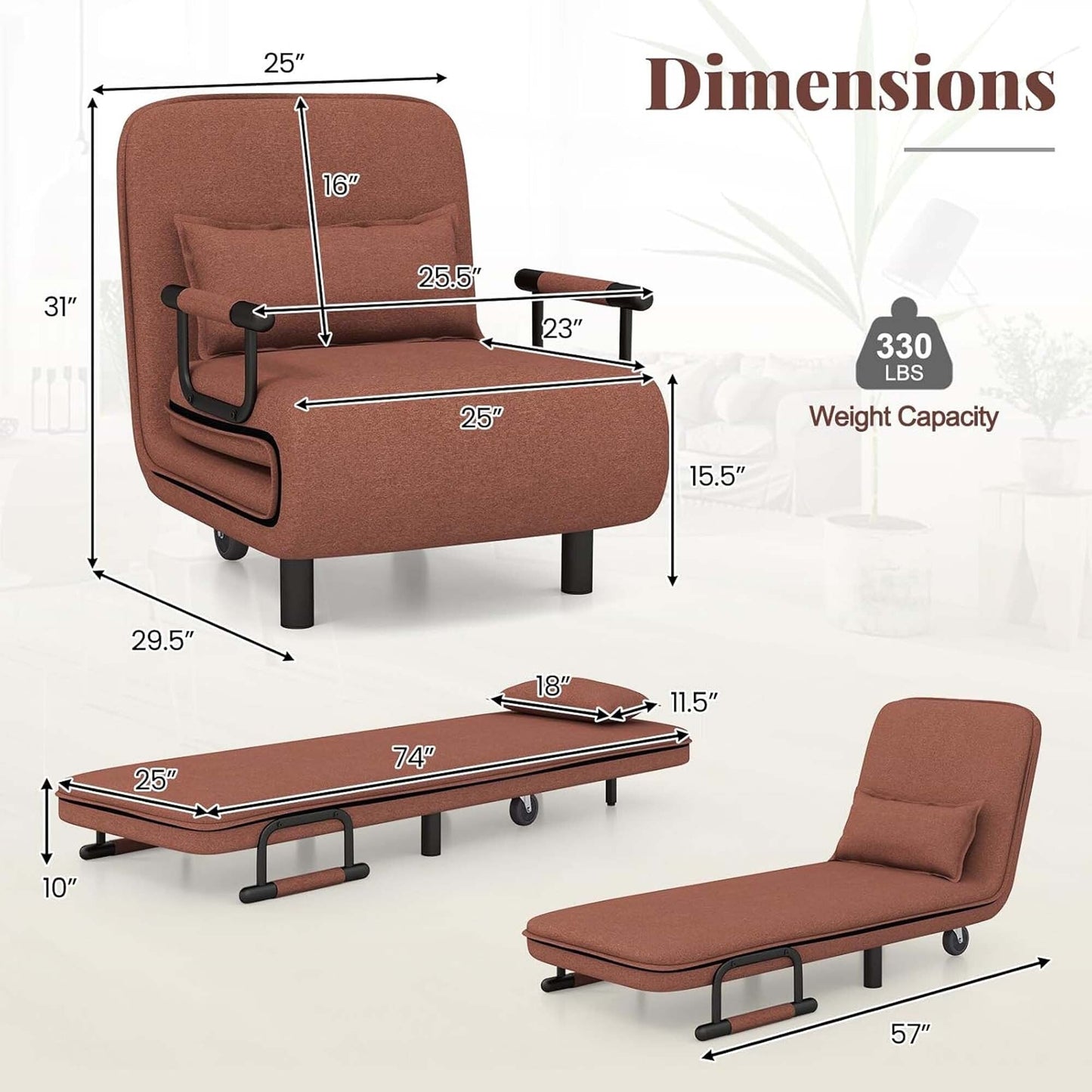 Fauteuil de lit escamotable convertible avec dossier réglable