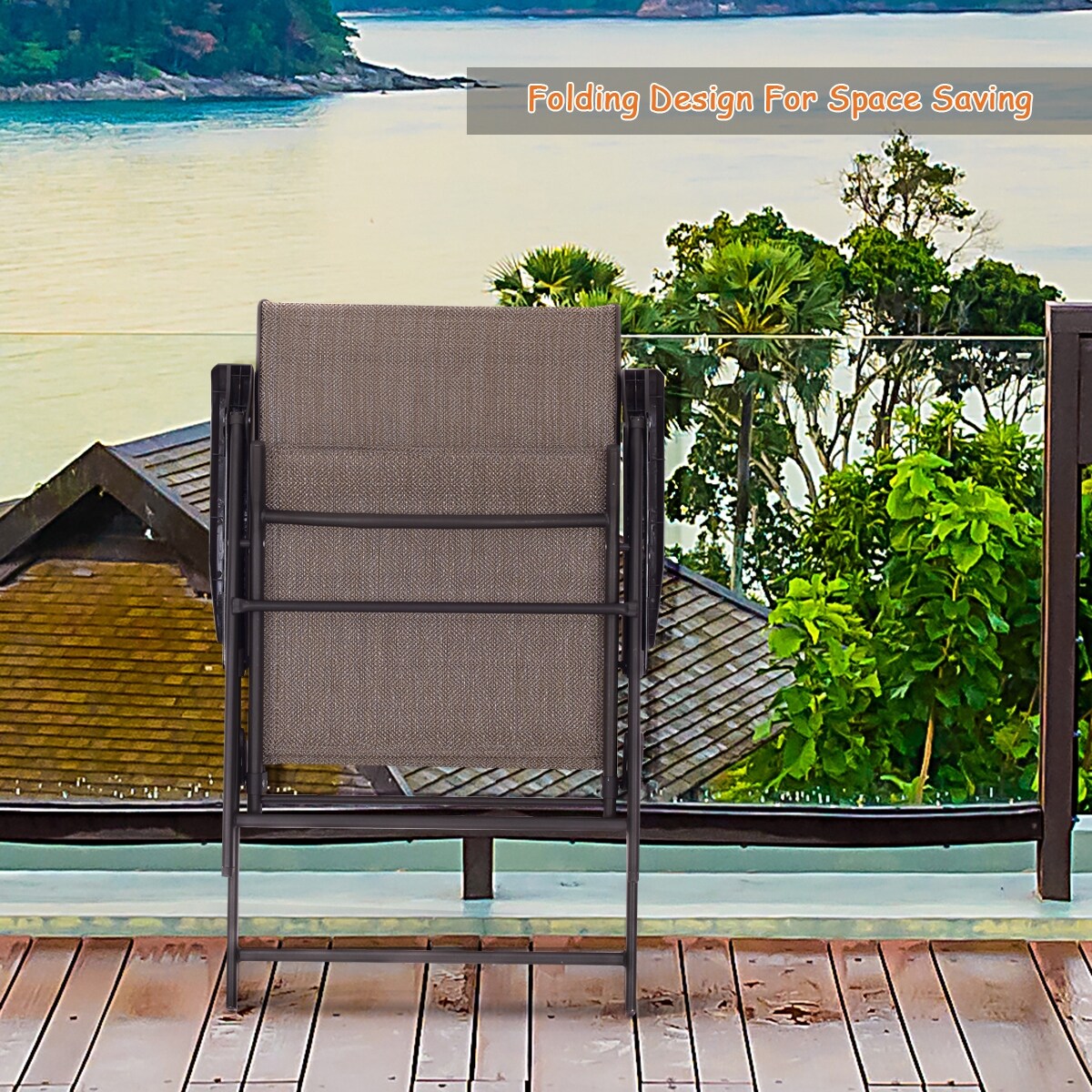 Ensemble de 2 chaises pliantes à dossier en toile pour patio, marron.