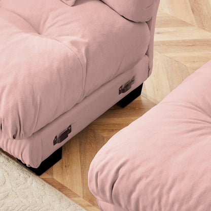 Canapé d'angle modulable en chenille 4 places avec 2 ottomans et coussin pour salon, à combiner à volonté.