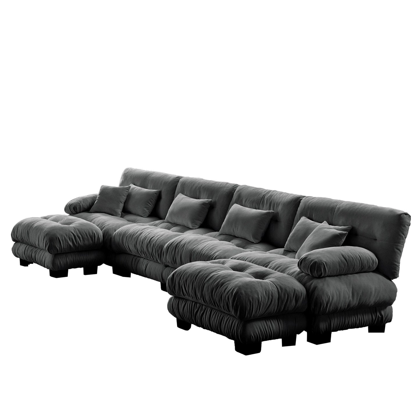 Canapé d'angle modulable en chenille 4 places avec 2 ottomans et coussin pour salon, à combiner à volonté.