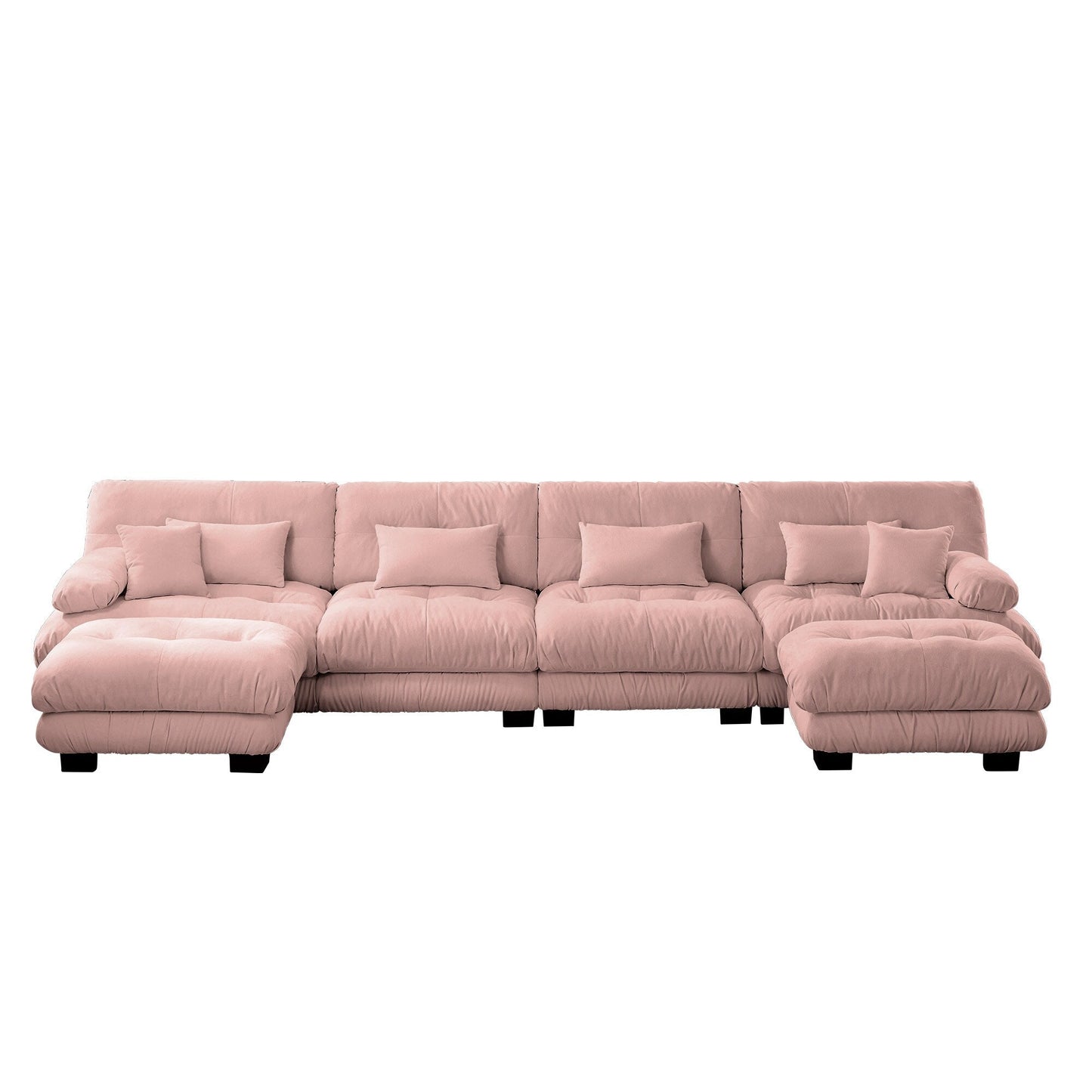 Canapé d'angle modulable en chenille 4 places avec 2 ottomans et coussin pour salon, à combiner à volonté.