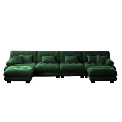 Canapé d'angle modulable en chenille 4 places avec 2 ottomans et coussin pour salon, à combiner à volonté.