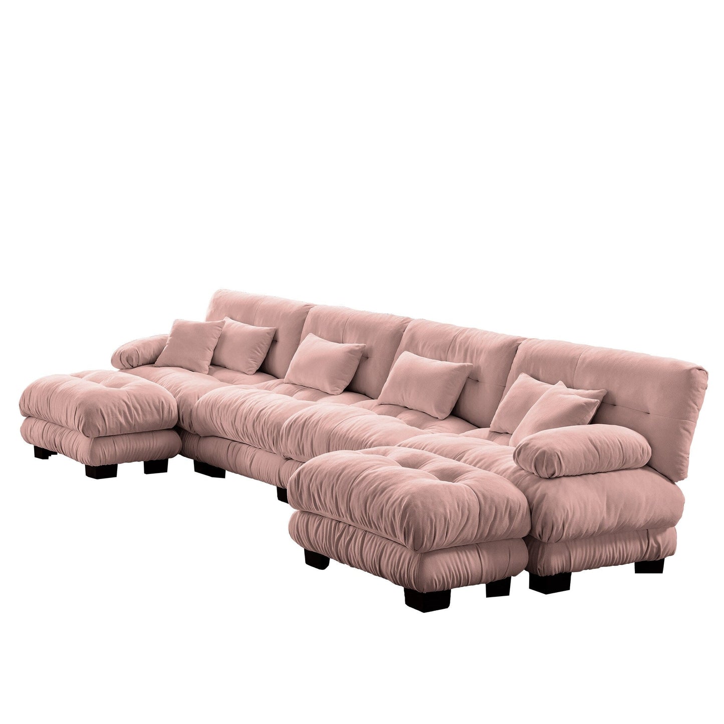 Canapé d'angle modulable en chenille 4 places avec 2 ottomans et coussin pour salon, à combiner à volonté.