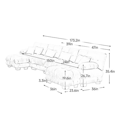 Canapé d'angle modulable en chenille 4 places avec 2 ottomans et coussin pour salon, à combiner à volonté.