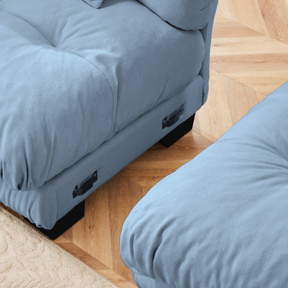 Canapé d'angle modulable en chenille 4 places avec 2 ottomans et coussin pour salon, à combiner à volonté.