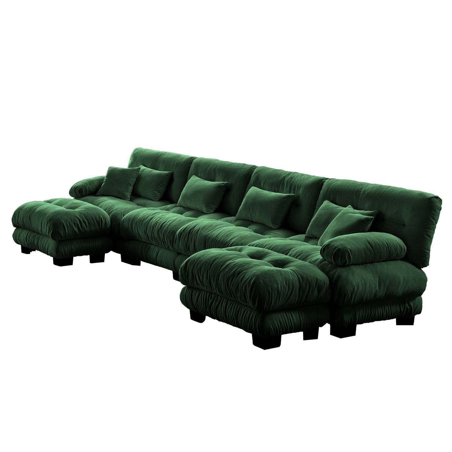 Canapé d'angle modulable en chenille 4 places avec 2 ottomans et coussin pour salon, à combiner à volonté.