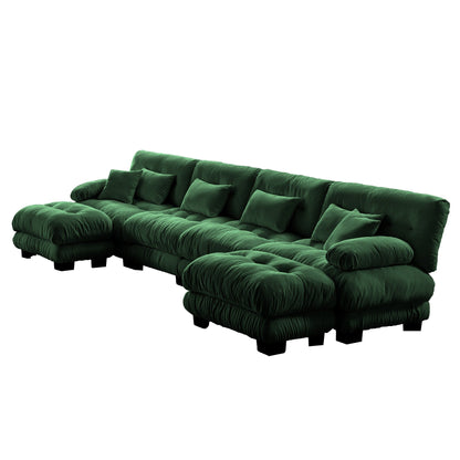 Canapé d'angle modulable en chenille 4 places avec 2 ottomans et coussin pour salon, à combiner à volonté.