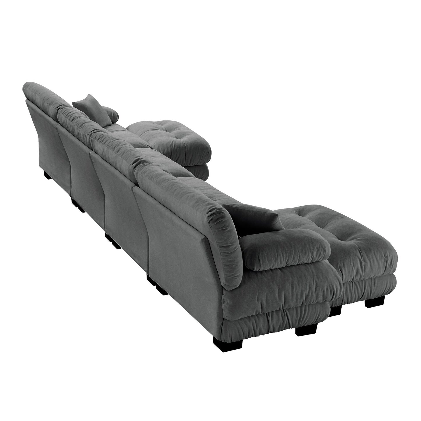 Canapé d'angle modulable en chenille 4 places avec 2 ottomans et coussin pour salon, à combiner à volonté.