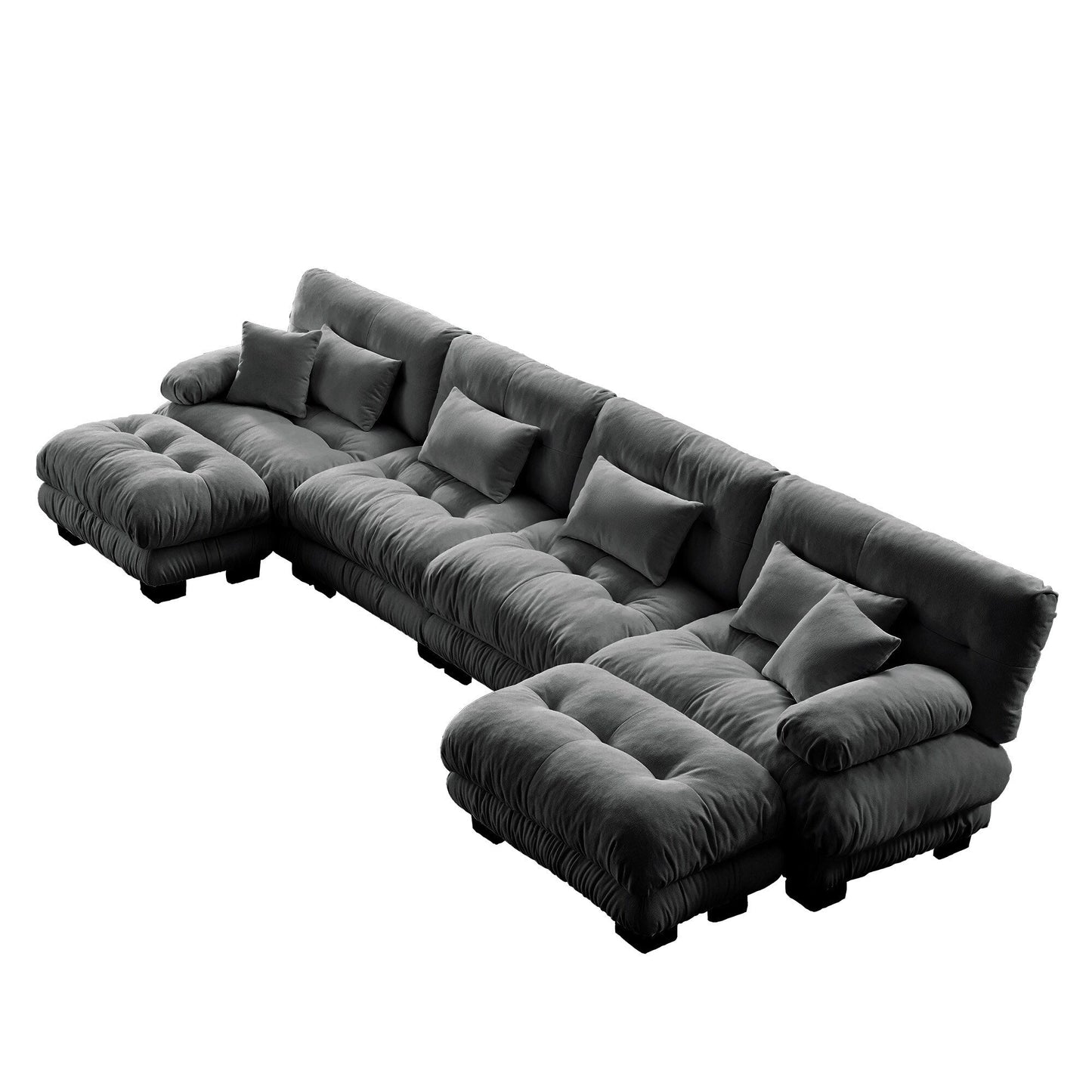 Canapé d'angle modulable en chenille 4 places avec 2 ottomans et coussin pour salon, à combiner à volonté.