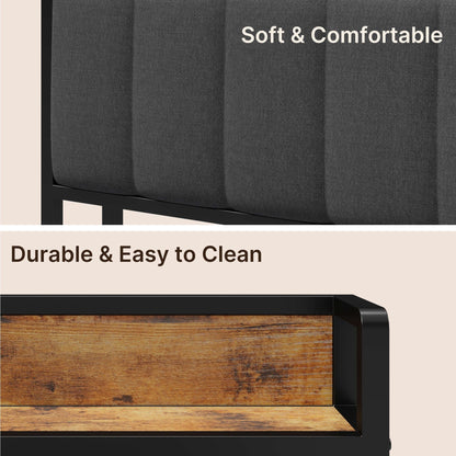 Cadre de lit à plateforme en métal pour lit jumeau / double / queen / king size avec tête de lit rembourrée et rangement.