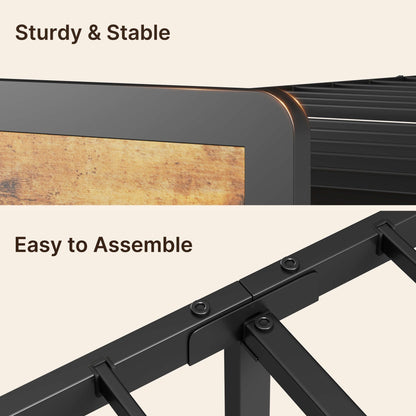 Cadre de lit à plateforme en métal pour lit jumeau / double / queen / king size avec tête de lit rembourrée et rangement.