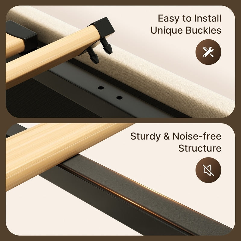 Cadre de lit coffre relevable, cadre de lit plateforme recouvert de tissu avec système de rangement hydraulique et tête de lit.